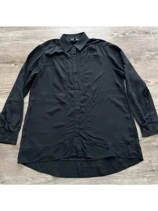 Rag bone Silk Button Up Shirt Womens Small Black Long Sleeve Roll Up - Picture 2 of 13